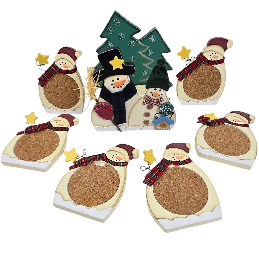 Snowman Family Drink Coaster Set of 6 With Wood Box Holder